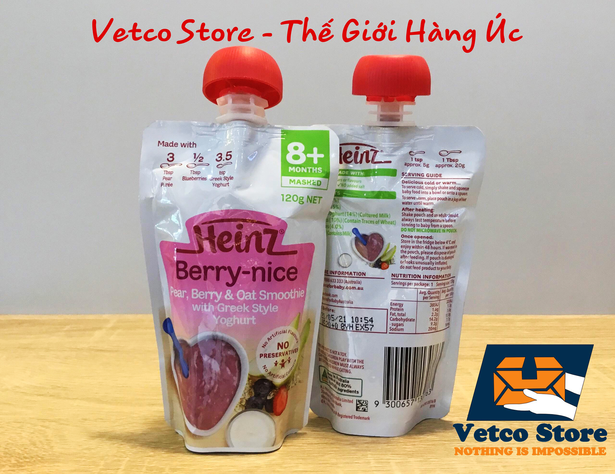 Hoa quả nghiền Heinz 8 tháng vị Lê Berry yến mạch và sữa chua Hy Lạp 2