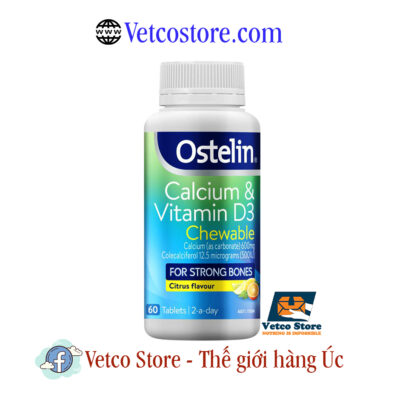 Ostelin Calcium va Vitamin D3 Ostelin Kẹo nhai vị chanh 60v 2
