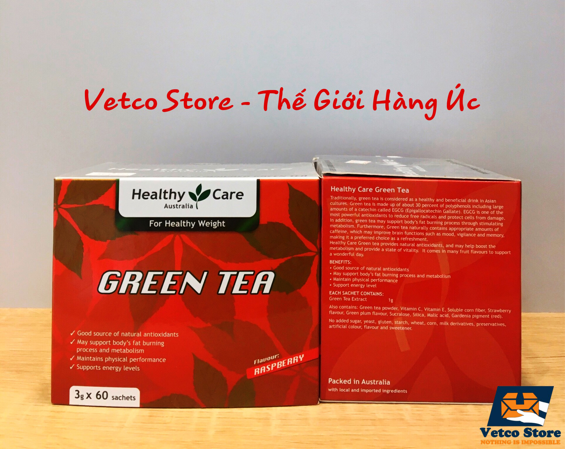 Trà xanh Healthy Care Raspberry Hộp 60 gói 2