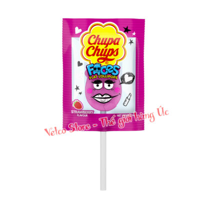 Kẹo mút Chupa Chups Faces Flat Lollipops bịch 35 cây Strawberry