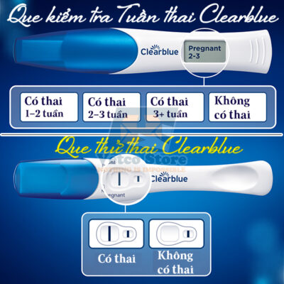 Set 2 que thử thai và 1 que check ngày thai Clearblue 4