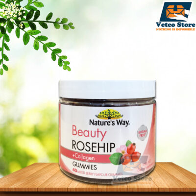 Kẹo dẻo bổ sung Collagen và tinh chất Dầu tầm Xuân Nature's Way Beauty Beauty Rosehip + Collagen hộp 40 viên vị Berry