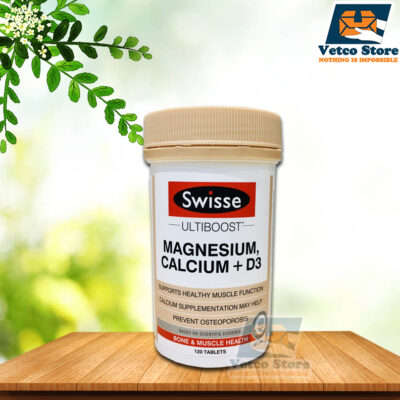 Viên uống bổ sung Magie, Canxi và vitamin D3 Swisse Ultiboost Magnesium, Calcium + D3 hộp 120 viên
