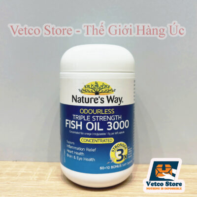Viên Uống Bổ Sung Dầu Cá Natures Way Odourless Triple Strength Fish Oil 3000 Concentrated Stronger 3x 60viên3