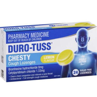 Kẹo ngậm trị ho đau họng DuroTuss Chesty Cough Lozenges vị chanh 24v