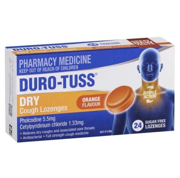 Kẹo ngậm trị ho đau họng DuroTuss Dry Cough Lozenges vị cam 24v-1