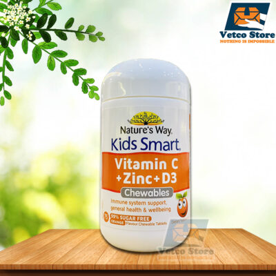 Viên nhai vị cam không đường bổ sung Vitamin C, kẽm, D3 cho bé Nature’s Way Kids Smart 75 viên