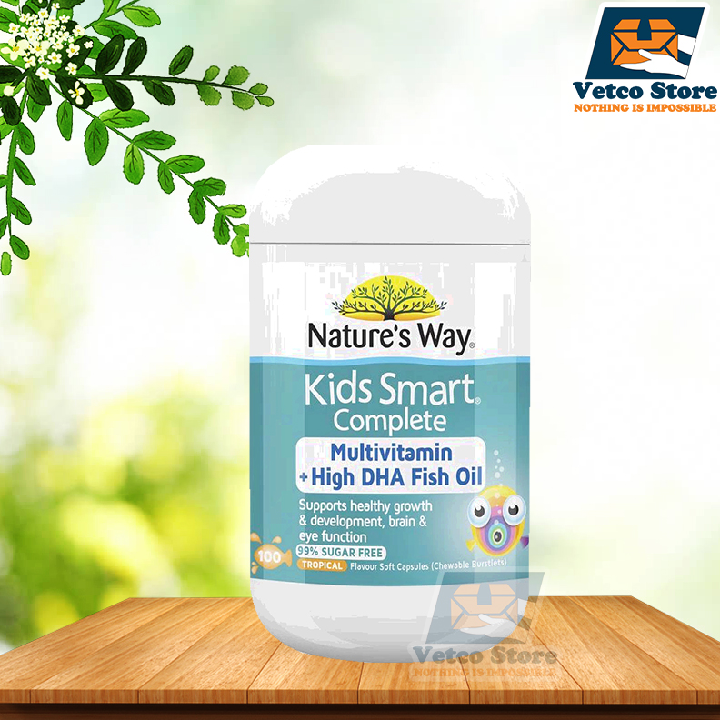Viên Nhai Bổ Sung Vitamin Tổng Hợp + DHA và Dầu Cá Nature's Way Kids Smart 100 viên