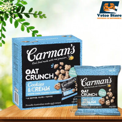 Yến Mạch Carman's Oat Crunch Cookies & Cream White Choc Coated Clusters 5x25g / 125gr