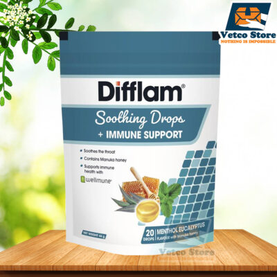 Kẹo Ngậm Ho Difflam Soothing Drop + Immune Support Vị Bạc Hà 20 Viên