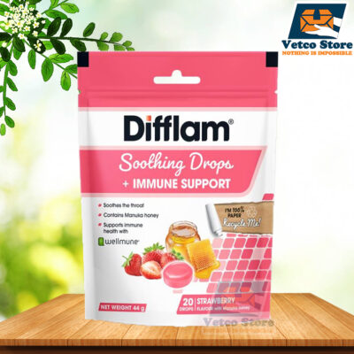 Kẹo Ngậm Ho Difflam Soothing Drop + Immune Support Vị Dâu 20 Viên
