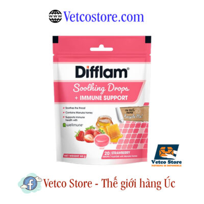 Kẹo Ngậm Difflam Soothing Drop Immune Support Strawberry 20v1