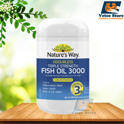 Viên Uống Bổ Sung Dầu Cá Không Mùi Hàm Lượng Cao Nature's Way Odourless Triple Strength Fish Oil 3000 Concentrated Stronger 3x - 60 Viên