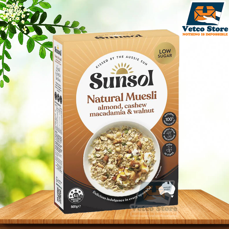 Ngũ Cốc Sunsol Natural Muesli Almond, Cashew Macadamia & Walnut 500g