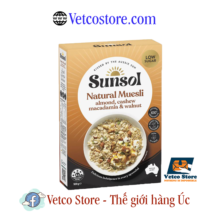 Ngũ Cốc Sunsol Natural Muesli Almond Cashew Macadamia Walnut 500g1
